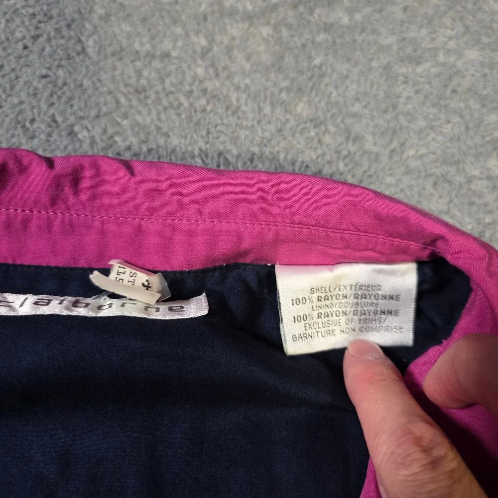 Claiborne‎ Mens Large Bomber Jacket Magenta Pink Rayon Full Zip Vintage 846420 A